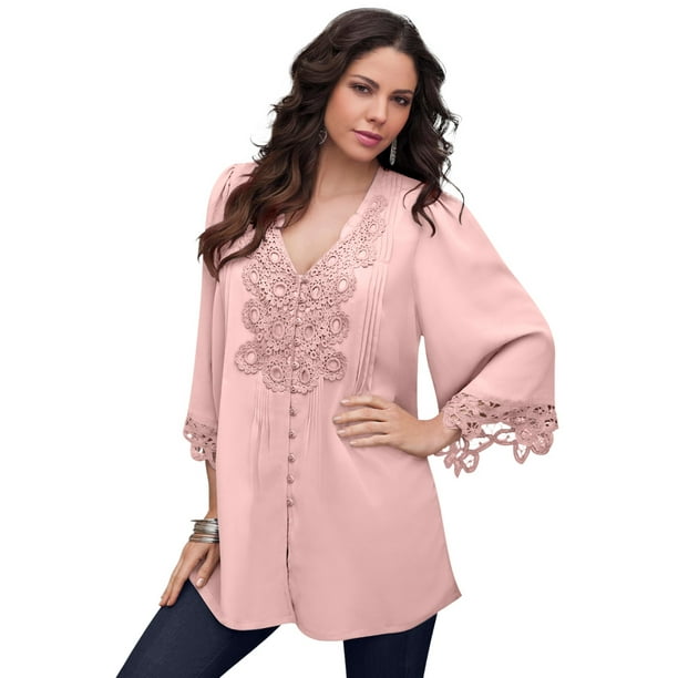 Lace Kaftan Tunic Top Pink Lace Overlay Long Stretchy Plus Size 16 18 20 22 NEW